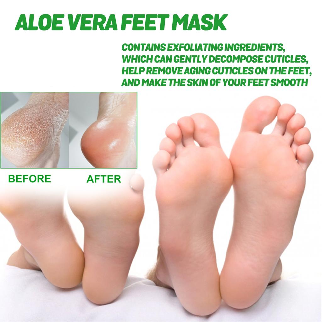 Aloe Vera Fußmaske Feuchtigkeitsspendende Peeling-Maske für trockene, rissige Füße, zur Erweichung von Hornhaut & Glättung rauer Haut