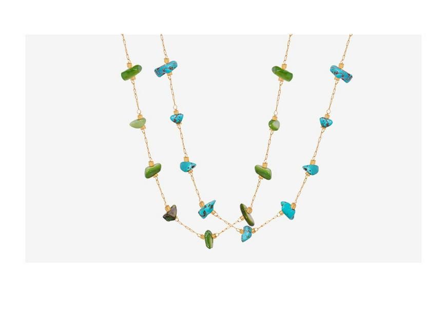 Collana clavicola in Acciaio Titanio Oro 18K Turchese - Gioiello di Lusso Francese Versatile per Donne