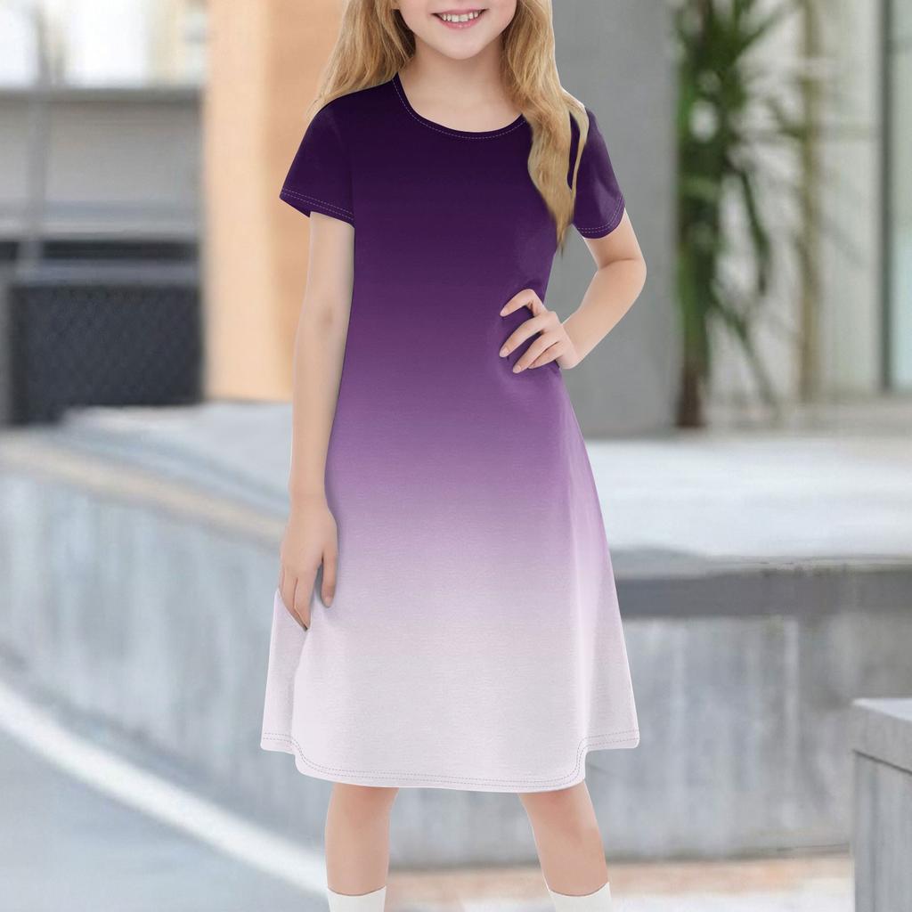 Children's Summer Short-sleeved Casual Fashion Round Neck Dress