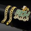 Hip Hop Men Women Become Rich Money Bag Pendant NecklaceWith 13Mm Miami Cuban Link Chain Necklaces Trendy Dollar Sign Neck Wear