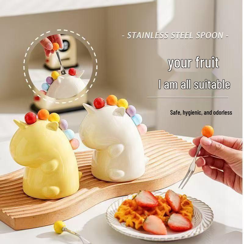 Creative Unicorn Fruit Fork Set - Cute Cartoon Dessert & Cake Stainless Steel Forks with Storage for Home Use