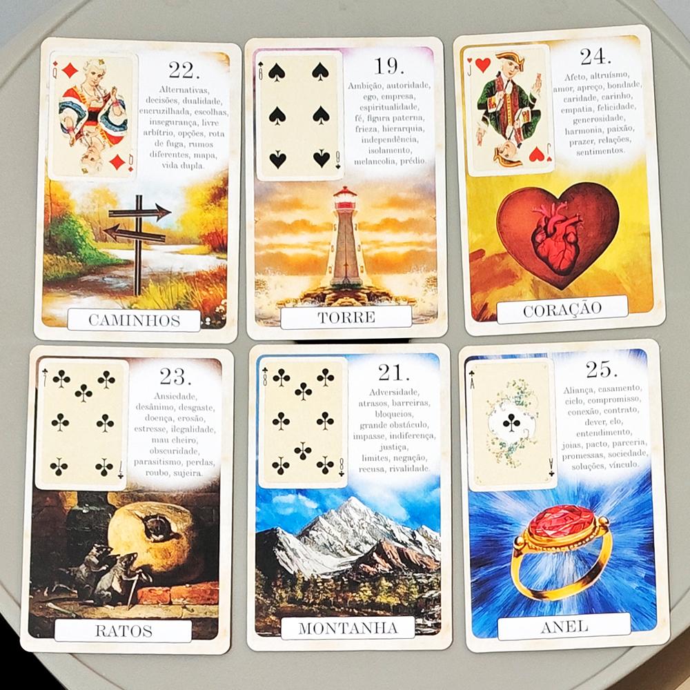 Baralho Lenormand Clássico 9*6cm - 37 Cartas de Adivinhação Estilo Vintage - Edição Clássica Portuguesa Cartolina Dupla em Relevo