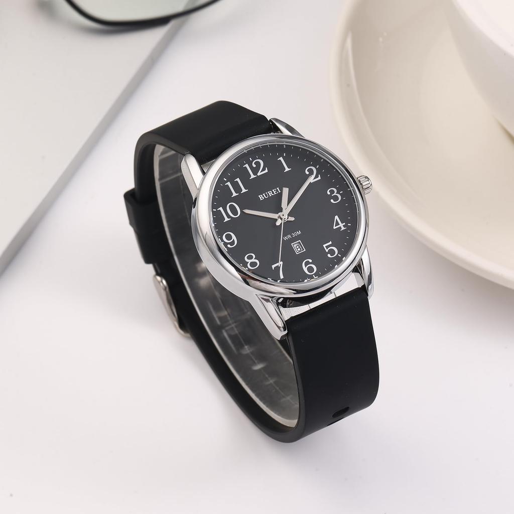 BUREI Analog Quartz with Date Thin Black Silica Gel Gift Women's Watch, Stylish, Waterproof, Display, Dial, Easy-to-Read Dial, Strap, Simple, Stylish,