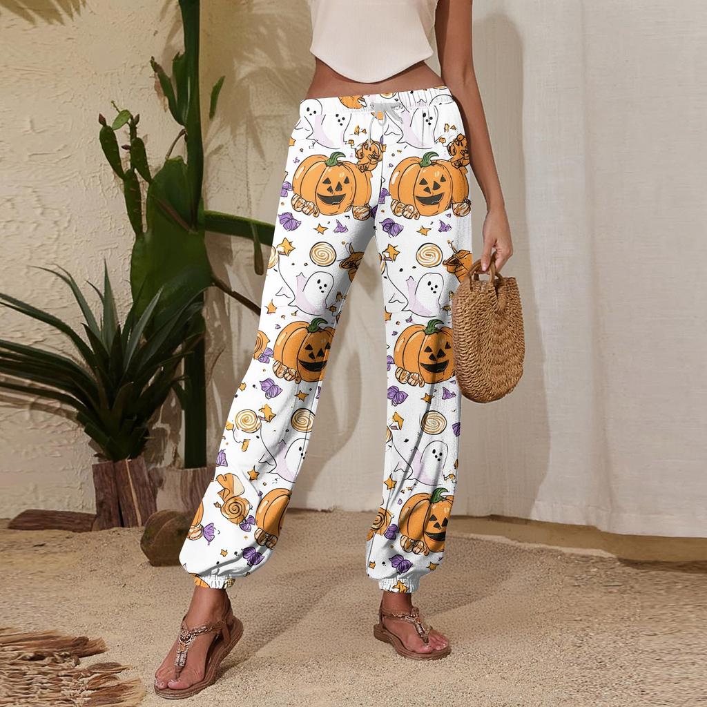 Women's Casual Halloween Print Joggers with Drawstring Elastic Waist Cuffed Sweatpants