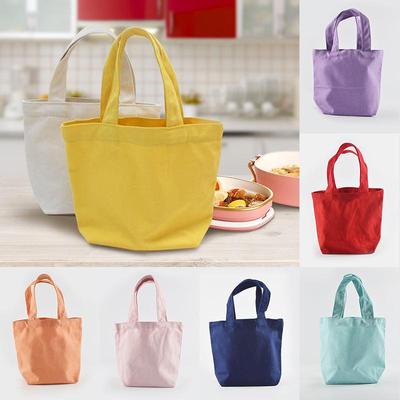Canvas Lunch Bag Small Tote Foldable Grocery Solid Color Shopping Bags Casual Handbag Shoulder Bag