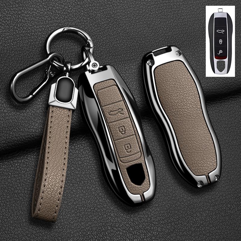 AABKR1 Zinc Alloy Leather Car Key Case for Porsche Cayenne 718 MACAN Panamera 911 Macan Boxster Cayman Cayenne Macan Keychain Key Case