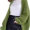 Women's V-Neck Lantern Sleeve Knitted Cardigan Sweater Coat - Single-Breasted Lazy Style