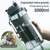 2000ml Sports Water Bottle with Spout and Straw Large Capacity Portable Outdoor Water Bottle with Carrying Strap Grey