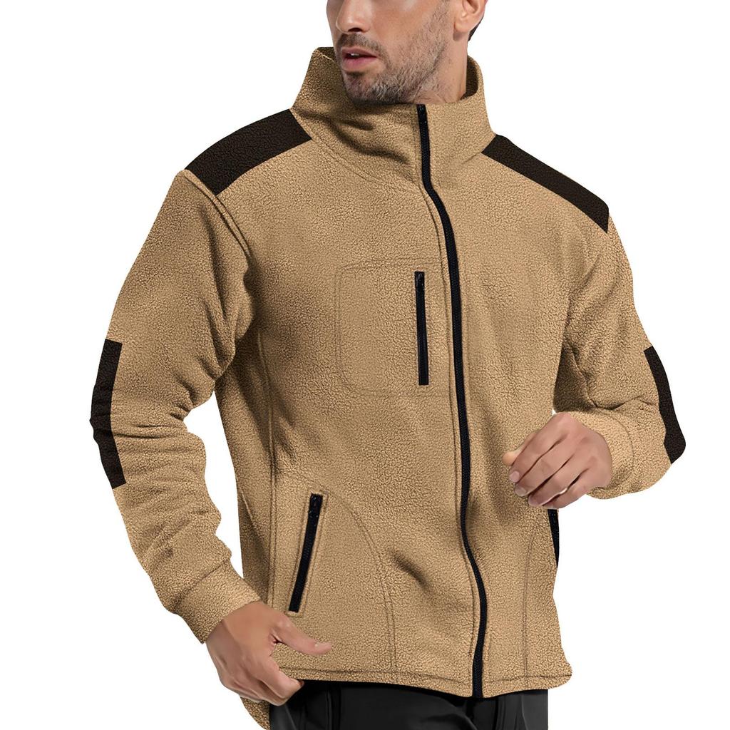 Jaqueta masculina casual de manga comprida com zíper e lapela