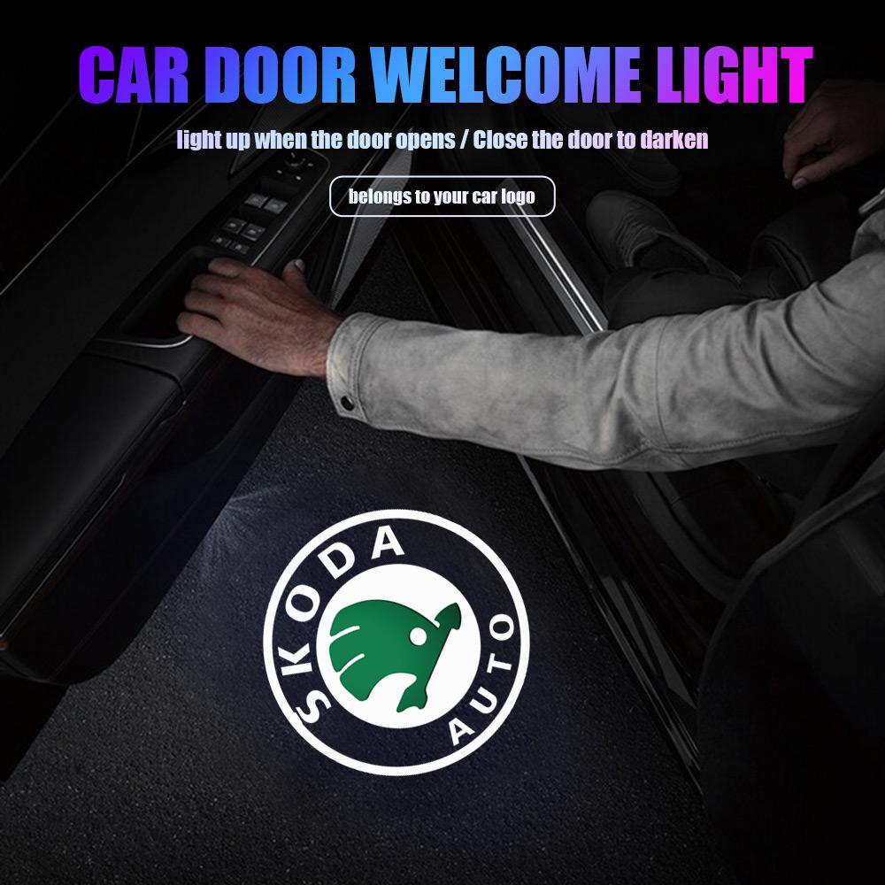 1/2Pcs Car Door Welcome Light Projector Lamp Accessories For Skoda Kodiaq Octavia Fabia Karoq Enyaq Kamiq Superb Scala Rapid RS kyhj94