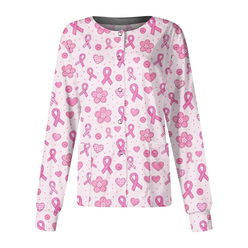 Women's Long Sleeve Breast T-Shirt Round Neck Caregiver Uniform