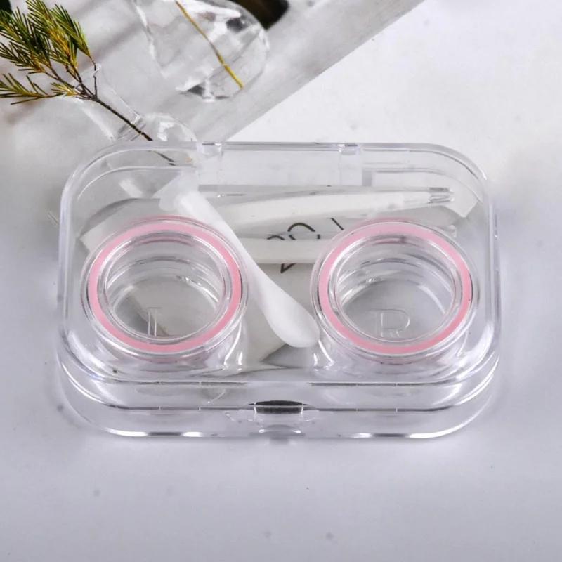 Candy Color Girls Contact Lenses Box Mini Clear Portable Contact Lens Case with Tweezer Suction Stick Set for Travel Kit Holder