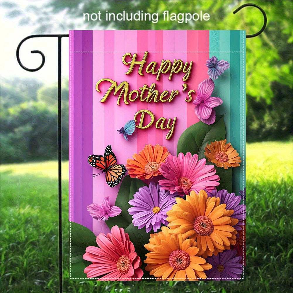 1pc Double-Sided Printed Mother's Day Floral Butterfly Garden Flag, Linen Material, No Flagpole Included