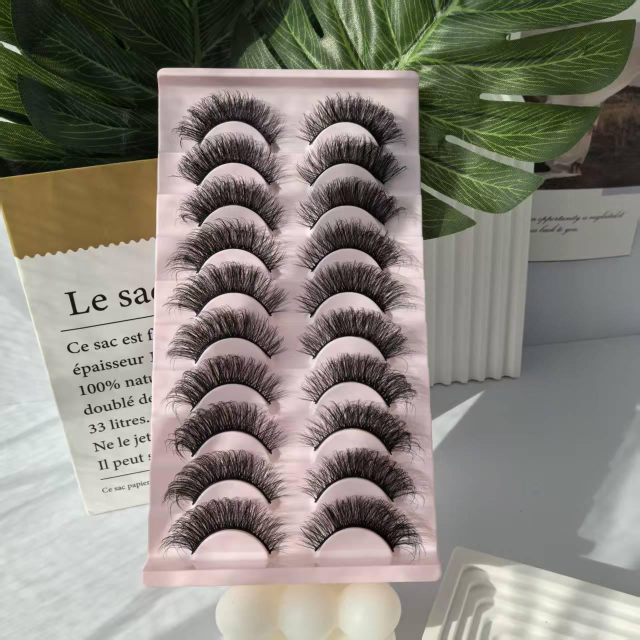 10 Pairs of Natural Thick Spiky False Eyelashes - Synthetic Fiber