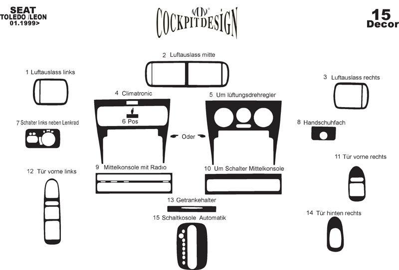 Накладки на панель Алюминий для Seat Toledo 2000-2005 гг