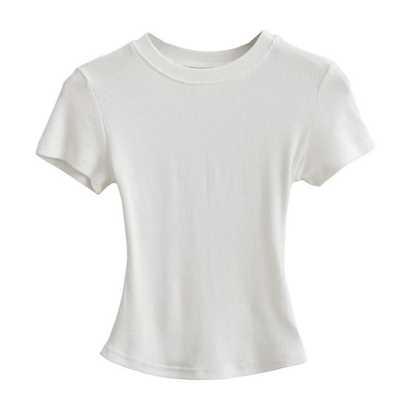 Pure Desire Women's Spicy Girl Round Neck Ribbed Summer T-Shirt