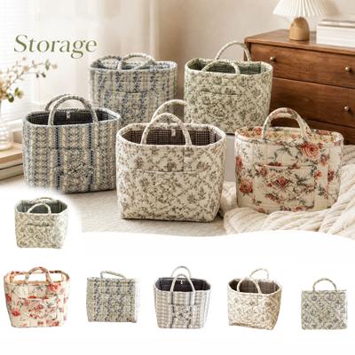 Large Floral Storage Basket, Fabric Basket, Portable Handheld for Home and Car