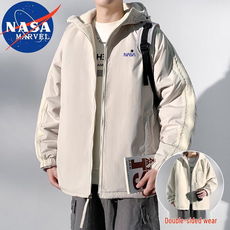 NASA MARVEL Men's Reversible Lamb Fleece Hooded Jacket