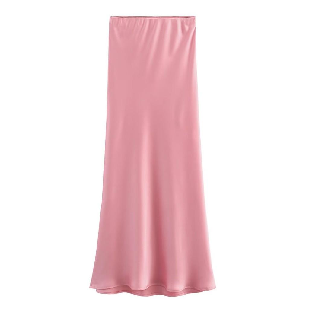 Qooth Women Elegant Satin Black Skirt High Waist Slim Skirt for Spring Summer QT2319