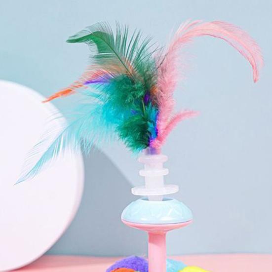 Wobbling Cat Toy Interactive Cat Teaser with Feathers Plush Balls Cat Enrichment Toy for Indoor Kittens Stimulates Hunting Instinct