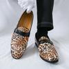 Fashion 2025 New Fashionable Men's Leopard Print Loafers Comfortable Metal Buckle Design Party Dress Shoe Low-Heeled Anti-Slip Lazy Shoe