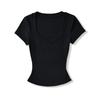 Peach Heart Neck Short-sleeved T-shirt Women's Summer New American Spice Girl Solid Color Basic Slim-fit Front Shoulder Bottoming Top
