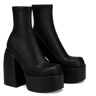 Stivali da donna moderni alla moda, con plateau e tacco a spillo, in pelle, con punta tonda, con cerniera, con tacco a blocco, scarpe casual alla moda per ragazze.