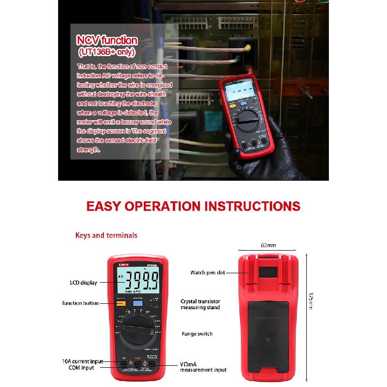 UNI-T UT136B+ Digital Multimeter Large LCD Dual Display 1000V 10A AC DC Voltmeter Current Test Meter UT136C+