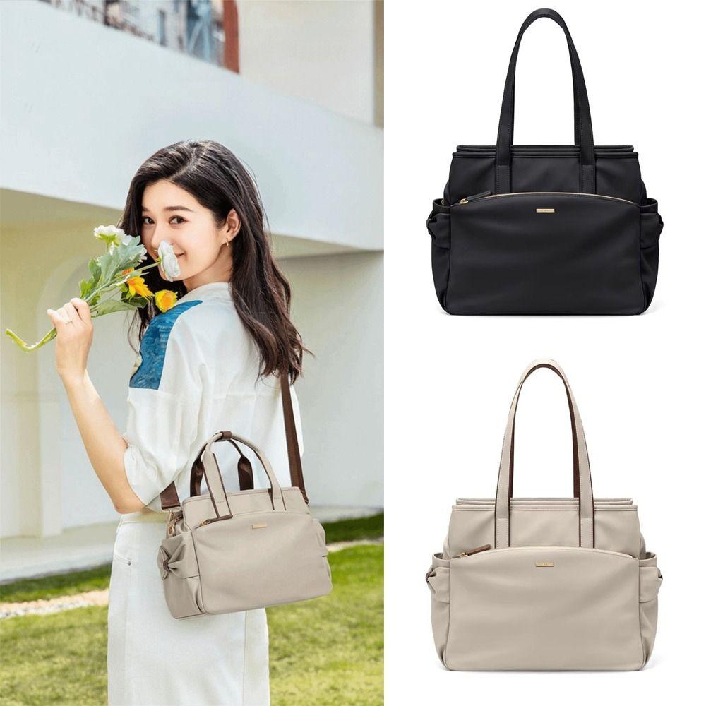 Versatile Solid Color Women's Handbag Waterproof Large Capacity Top Handle Bags Multi-Layer Canvas Bag for Women