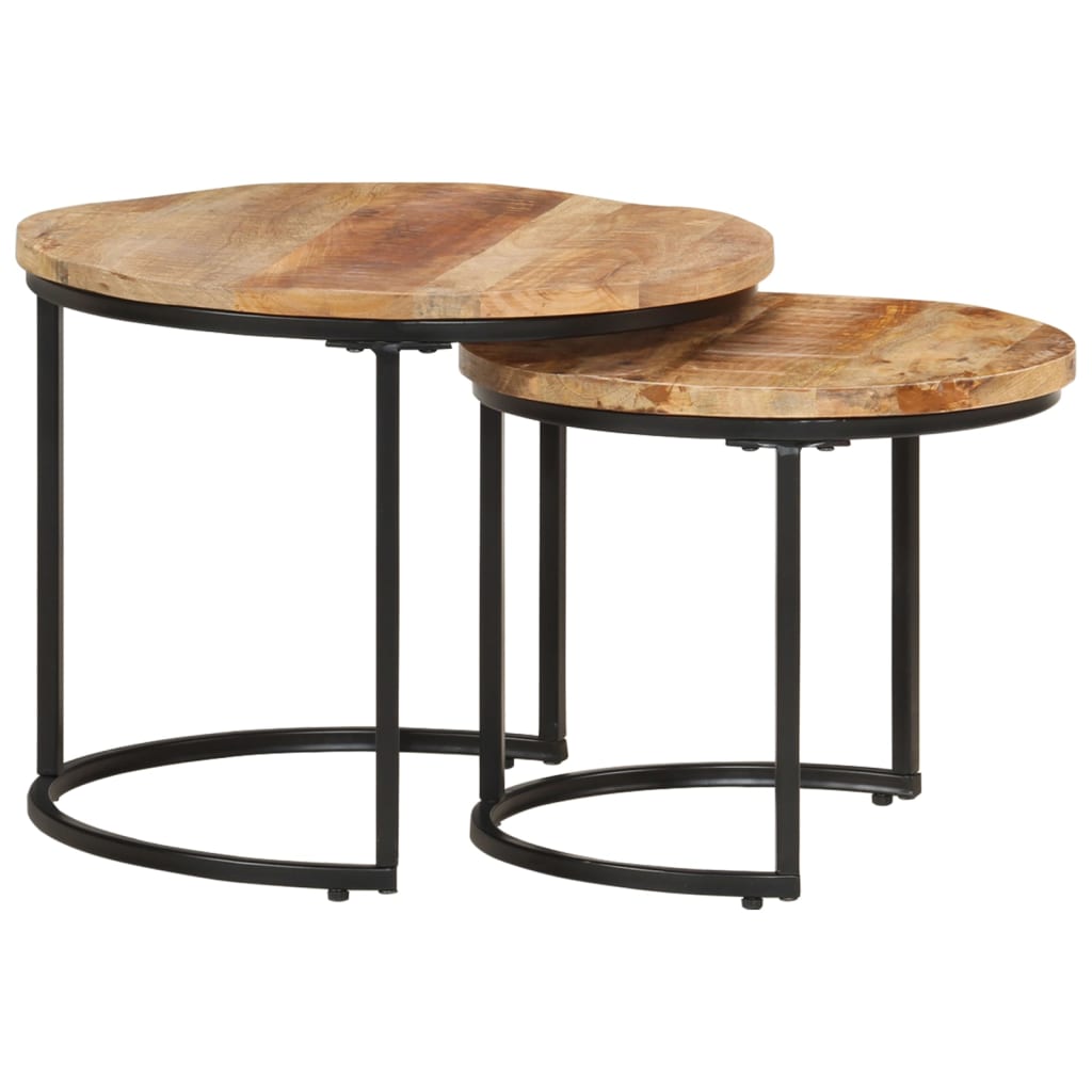 Set of 2 Side Tables Raw Mango Wood