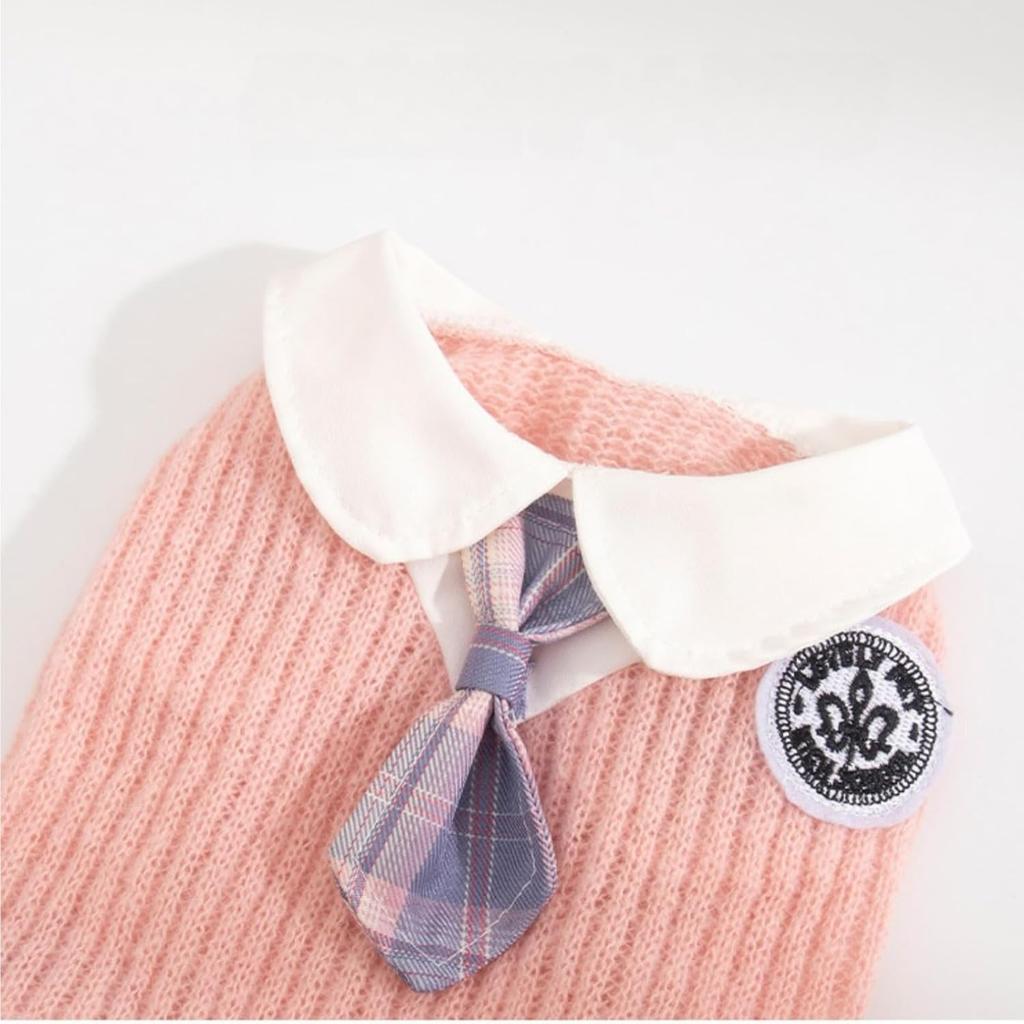 Elegant Puppy Pink Plaid Skirts for Dog Girl Chihuahua Yorkies Female Dog Clothes Cute Cat Princess Dresses with Necktie (M (5.5-8.8lbs))