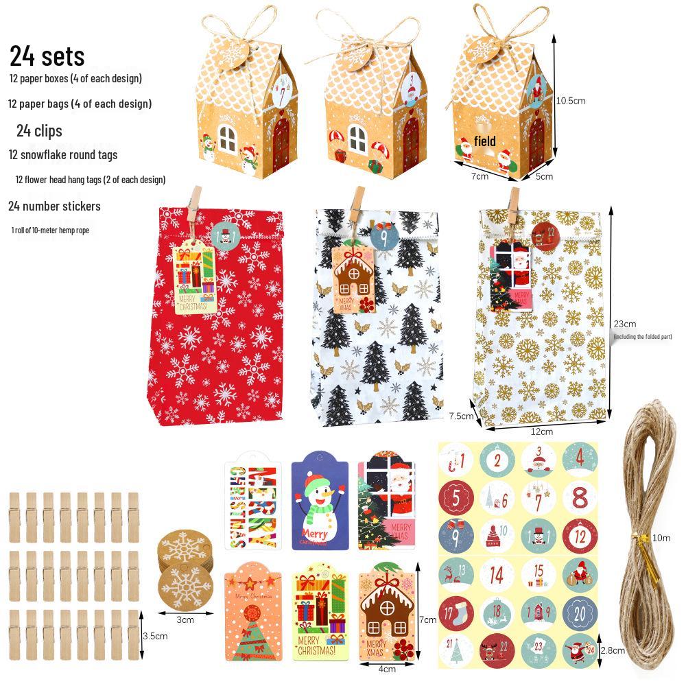 Christmas Gift Packaging Set with Stickers - 24 Creative Paper Bags and Boxes