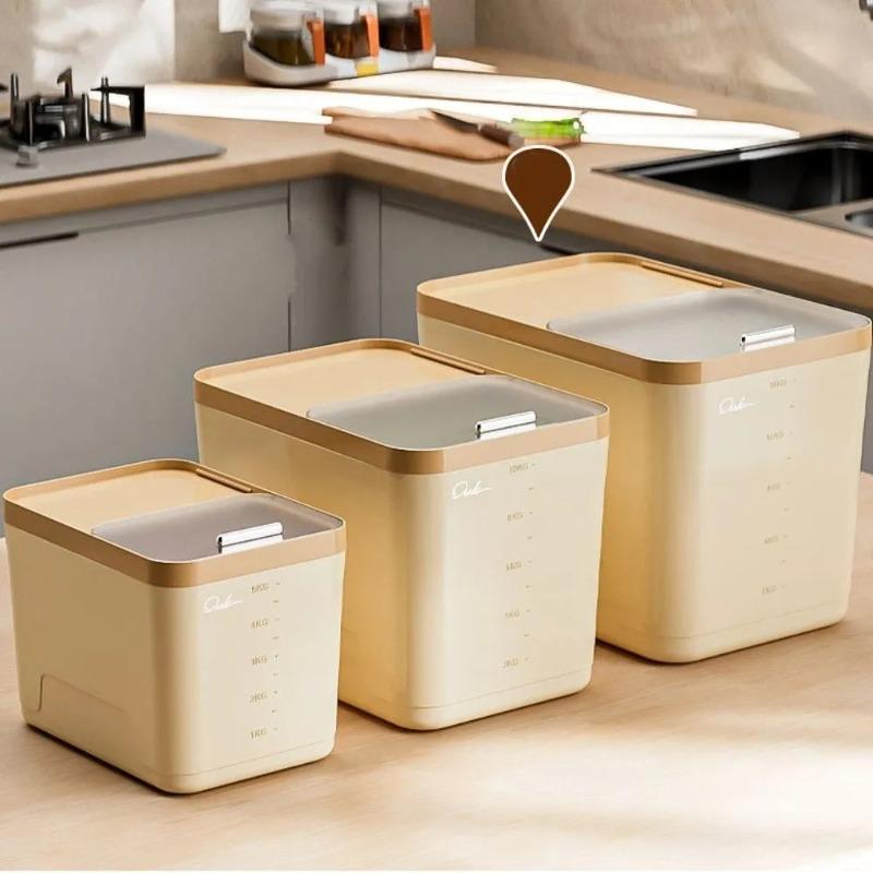 Sliding Lid Rice Storage Box New Plastic Food Grade Grain Bin Moisture Proof Multi-functional Rice Bucket Kitchen Food Storage Organizer