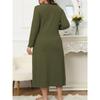 Women's casual long dress with long sleeves V-neck solid color wood earrings plus size dress