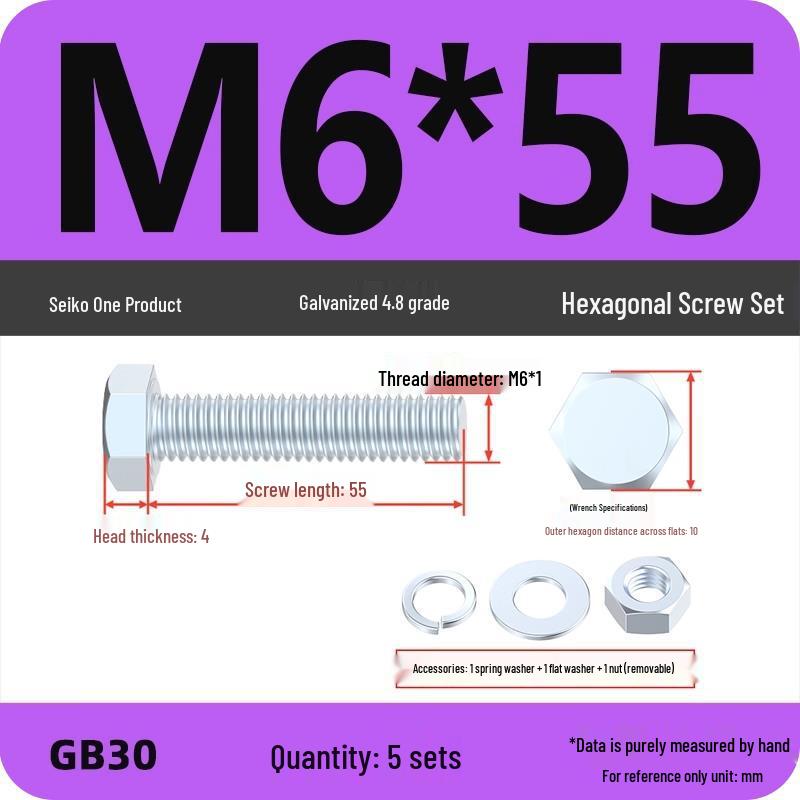 Galvanized Hex Head Bolt & Nut Set - Grade 4.8, Sizes M4 To M30
