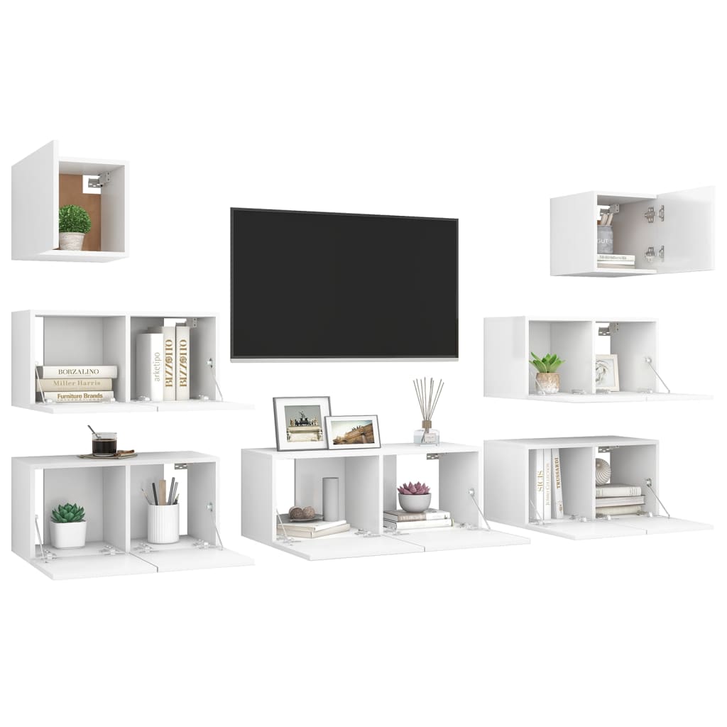 7 Piece TV Cabinet Set White Particleboard