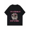 Women T Shirt Black I M Literally Just A Girl With Hamster And Pink Bow Print Casual Daily Wear Top