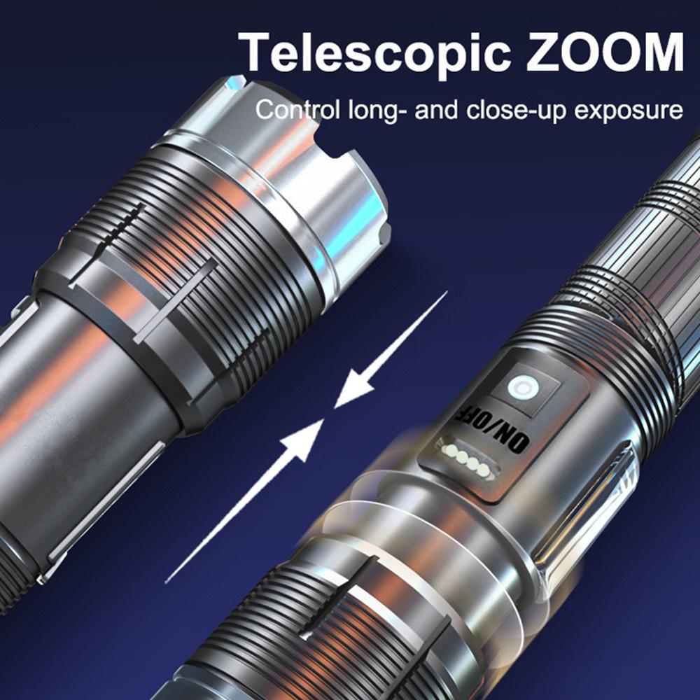 Bright Spotlight Long Range LED Flashlight Type-C Charging Strong Light Lamp Torch Waterproof Zoom Outdoor Lantern