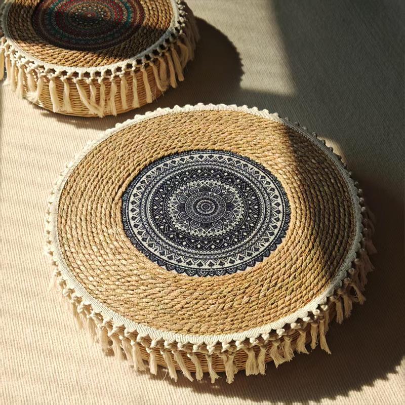 Vintage Pastoral Round Cotton Linen Placemats Bohemian Handwoven Tassels Placemats Soft Non-Slip Table Pad Vase Mats Accessories