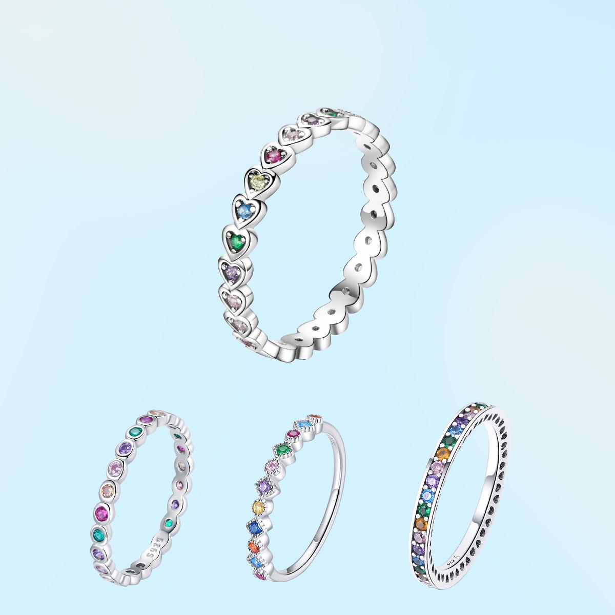 

925 стерлингового серебра Многоцветное цирконовое кольцо для пальцев для женщин Мода Ослепительная CZ Камень Anillos Ювелирный подарок