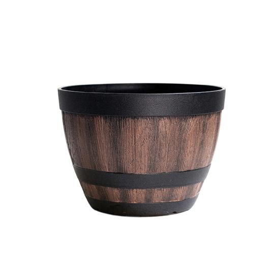 

Flowerpot with Built-In Drainage System Rustic Barrel Style Decorative Garden Planter Flowers Herbs Vegetables Small Shrubs Entryway Flowerpot 22cm коричневый