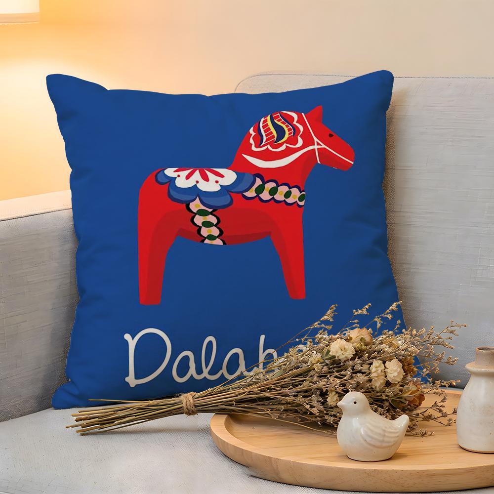 Cushion Cover Linen SkinFriendly Soft Decorative Case For Sofa Home Decor Anime Dala Horse Print Pillow cover