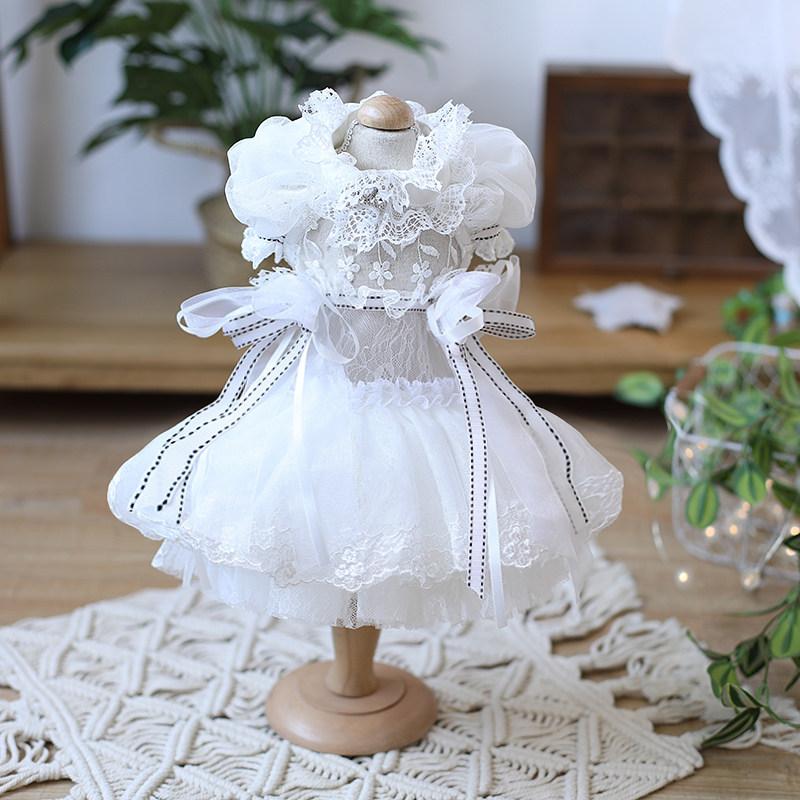 Korean Style Puff Sleeve Pet Wedding Gown - High-End Dog Cat Dress for Teddy Bichon Fashion Show Outfit