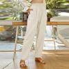 Women's Solid Color High Waist Cotton And Hemp Loose Pocket Leisure Time Trouser