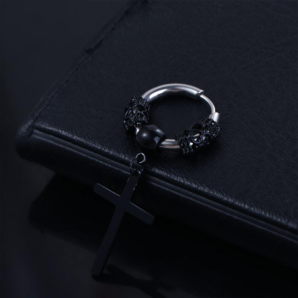Round Stainless Steel Cross Ear Jewelry Men Hoop Earrings Korean Dangle Earrings Stud Earrings