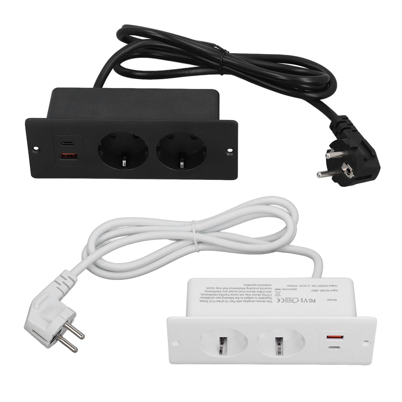 

Вбудована розетка 2 розетки з портом PD20W USB C USB A Вбудований меблевий подовжувач живлення Шнур 1,5 м чорний