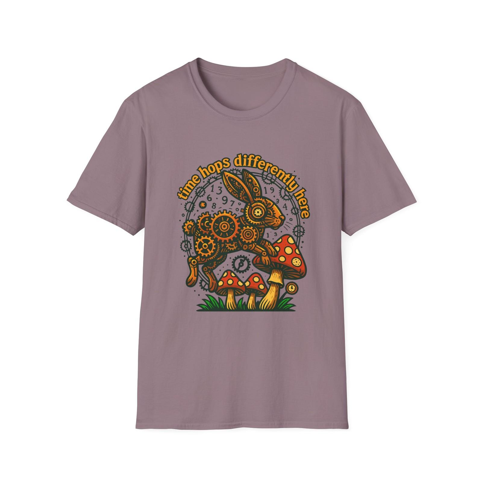 Unisex Softstyle T-Shirt Mens Womens Tees Top Steampunk Rabbit Gears Mushrooms Fantasy Time Design M