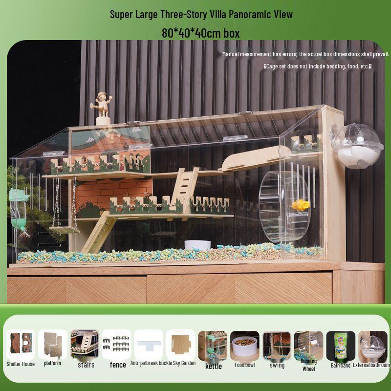 Luxuriöser Acryl-Hamsterkäfig Villa mit Transparentem Design und Bepflanzung - Goldbär Edition