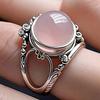 Huitan Sweet  Women Ring Pink Bead Stone Aesthetic Party Accessories Engraved Design Vintage Lady Temperament Daily Jewelry