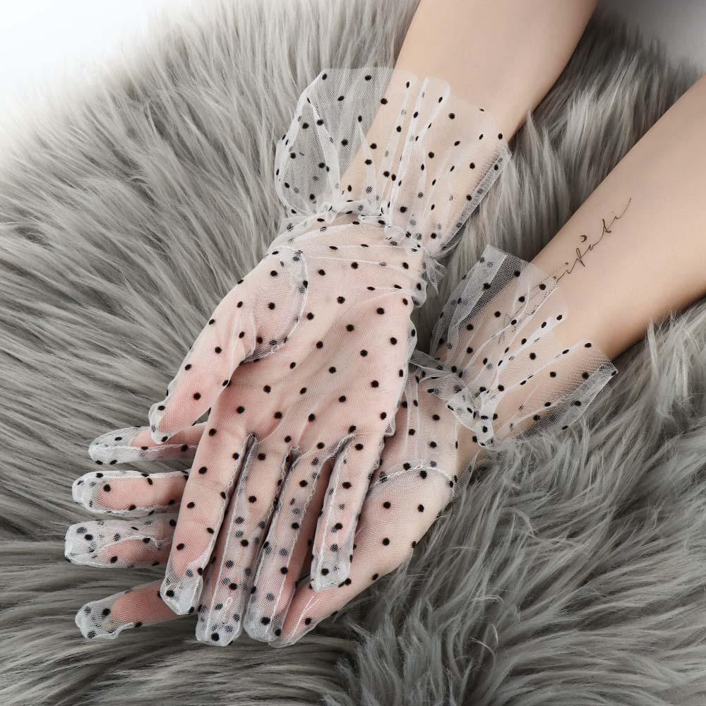 Full Finger Driving Stretchy Cycling Korean Style Polka Dot Gloves Women Lace Gloves Lace Gloves